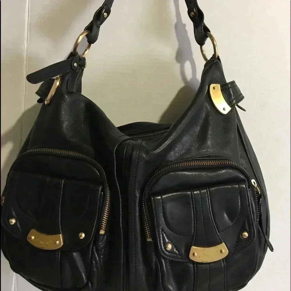 B. Makowsky Black leather hobo handbag
